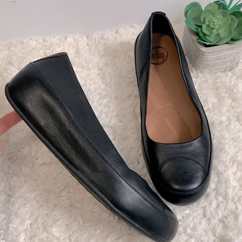 Fitflop Due Platform Ballerina Ballet Flats black Leather pumps